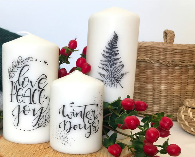 Lettering auf Kerzen